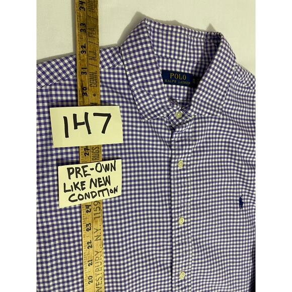 Polo Ralph Lauren Long Sleeve Button-Down Shirt Purple Check Size XL Classic Fit - Picture 7 of 11